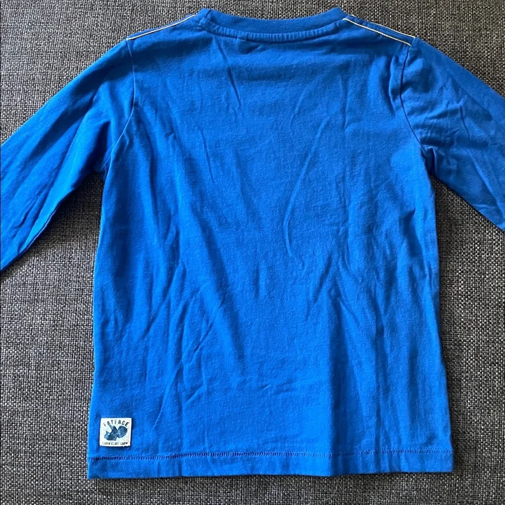 🚲 NWOT FatFace Blue Embroidered Bicycle Graphic Tee Kids Long Sleeve, S 6/7
